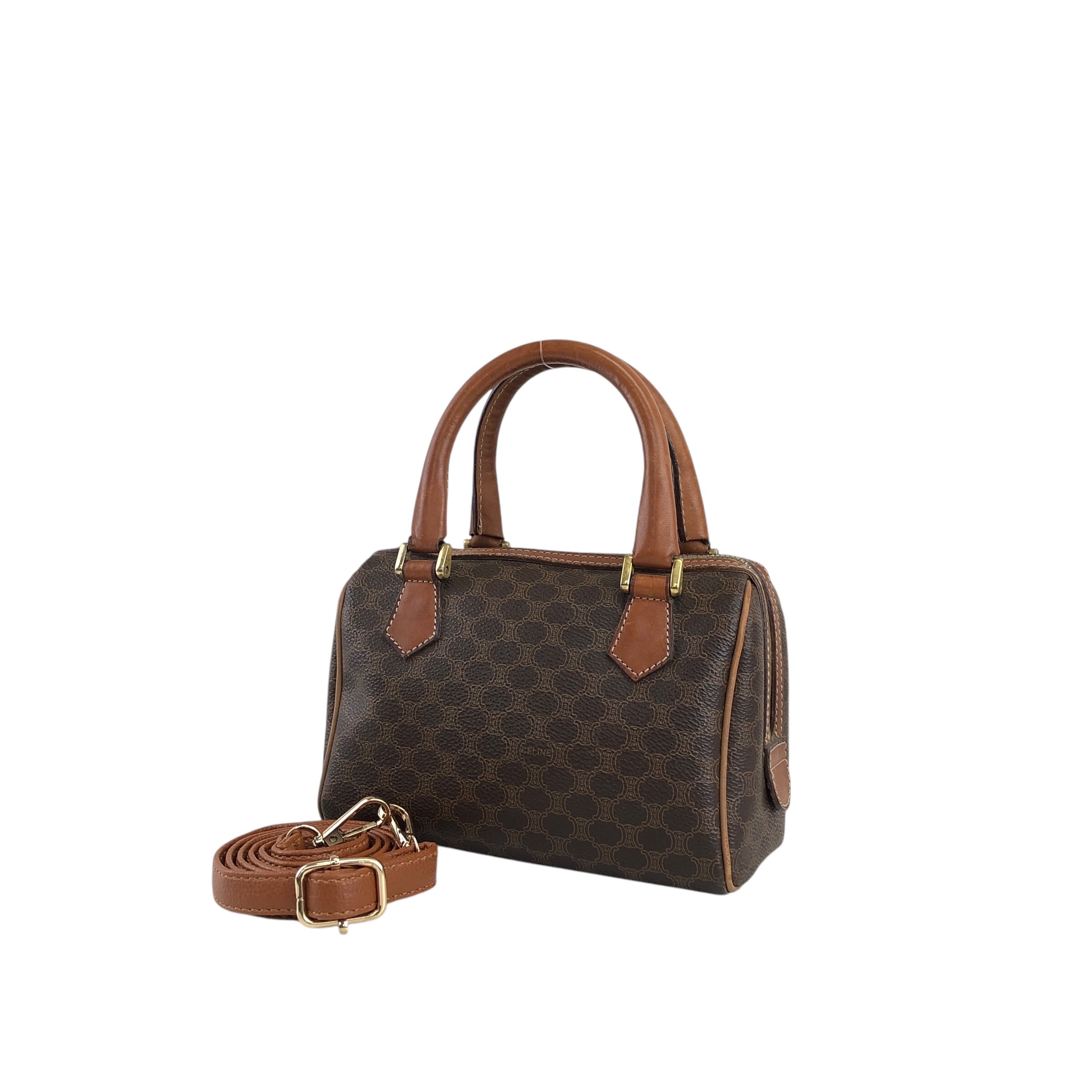 オールド✨CELINE/セリーヌ　マガダム　ハンドバッグ　ミニボストン　PVC CELINE セリーヌ マカダム ショルダーバッグ ブラウン PVCレザー 2way