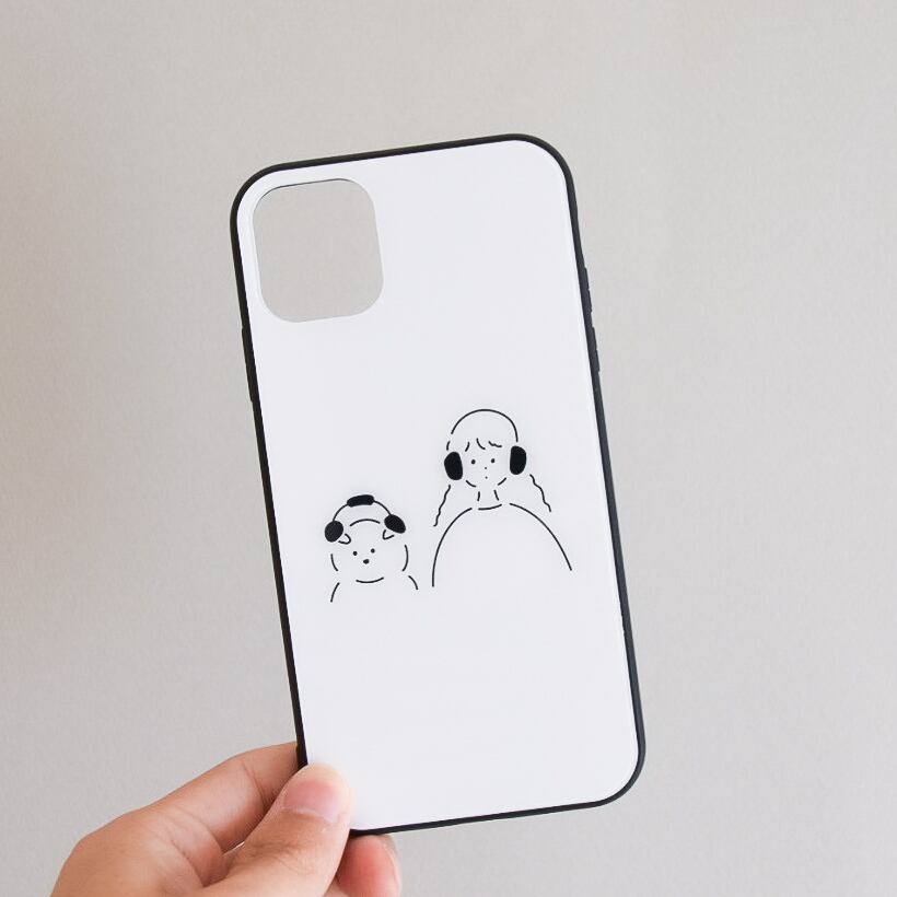 音楽を聴く2人 Iphoneケース 柴犬グッズ 湖中のおみせ シンプルでお洒落な柴犬グッズのお店