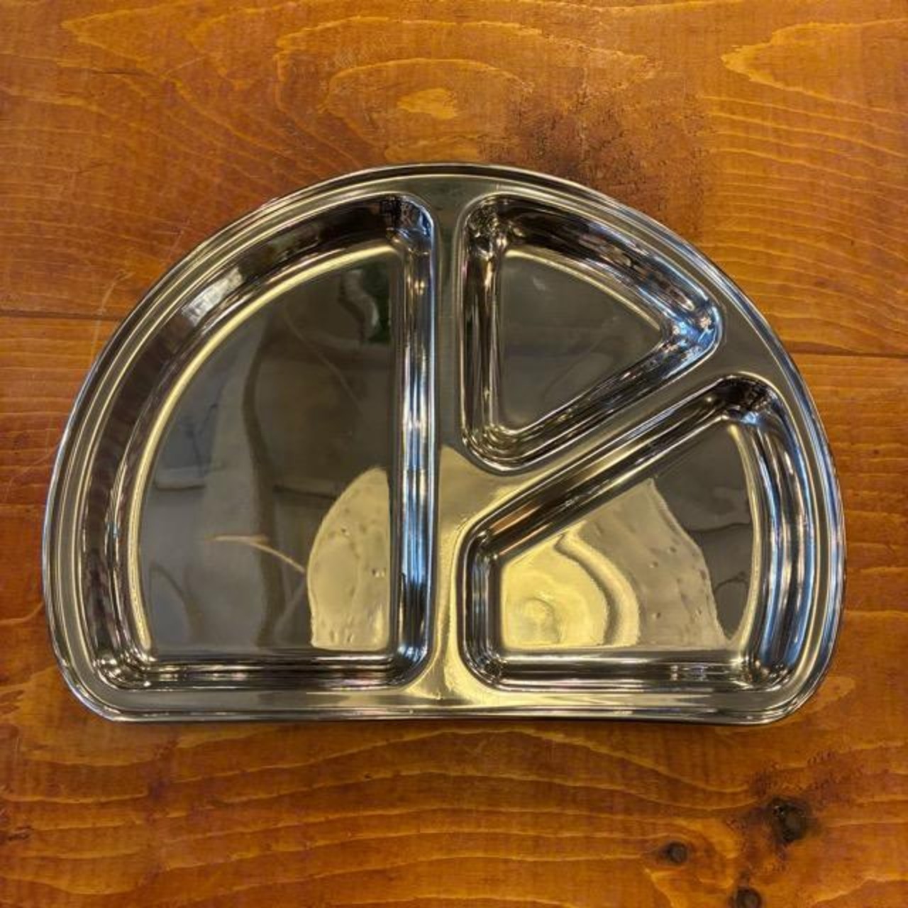 India Stainless Steel Lunch Tray Semicircle, Semicircular Divided Stainless Steel Lunch Plate, Outdoor Single Plate　