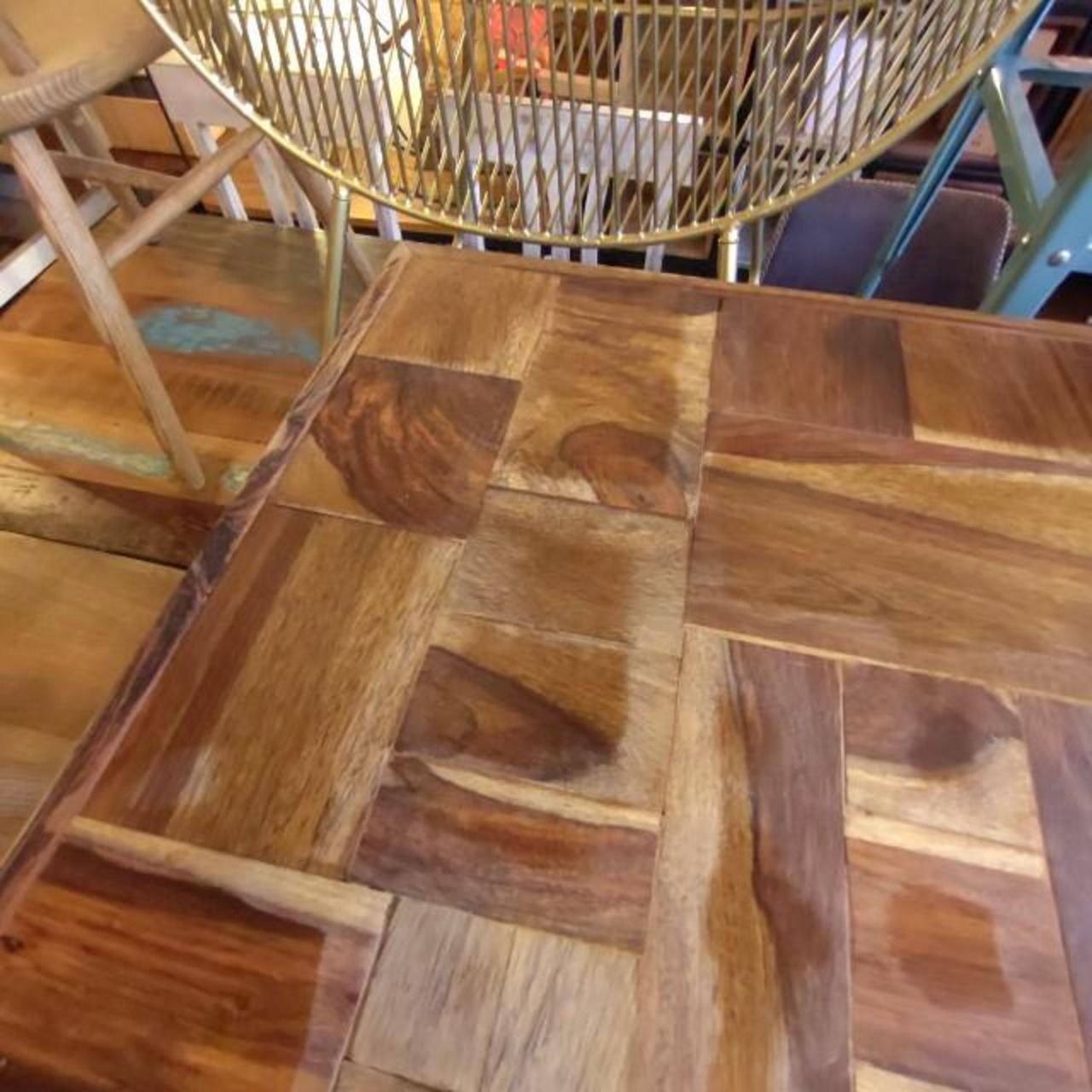 【店頭受取専用商品】TOPANGA　Furniture　シーシャムウッド寄せ木スクエアローテーブル　リビング　インテリア