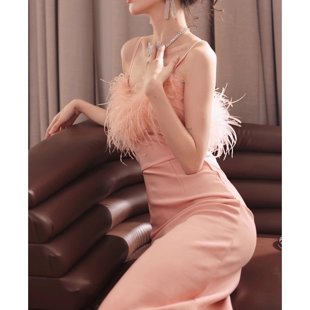 Feather Midi Sleeveless Dress　　V3091
