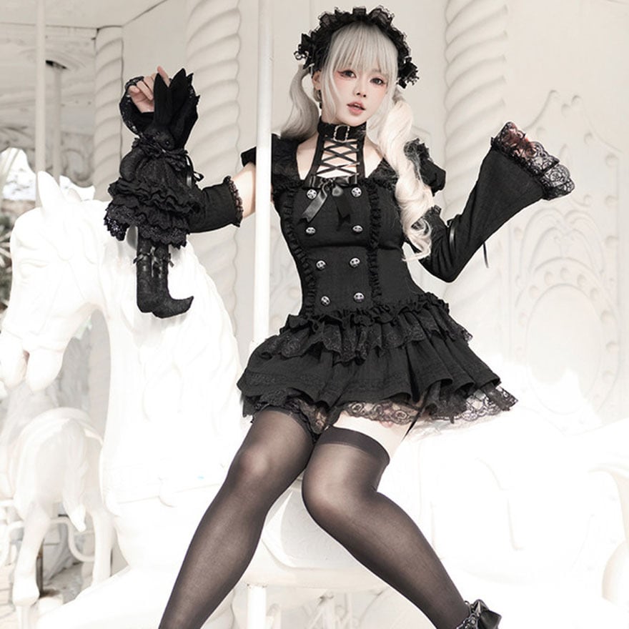 退廃ドールの黒薔薇 ｜十字レースアップゴシックワンピース | ロリータ