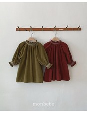 韓国子供服 / 26winter / monbebe / コーデュロイスモックワンピース / キッズ *S~XL*