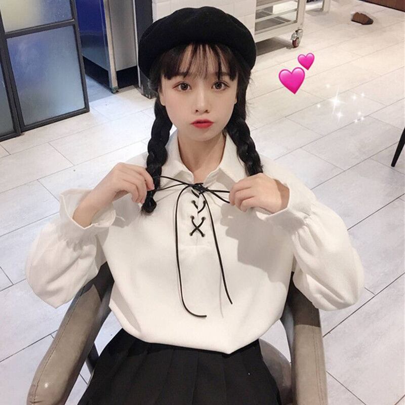 2020年秋新作コートスモールフレッシュトランペットスリーブシャツ女性デザインセンスニッチPOLOネックタイシャツトレンド 萌量不足48465736243