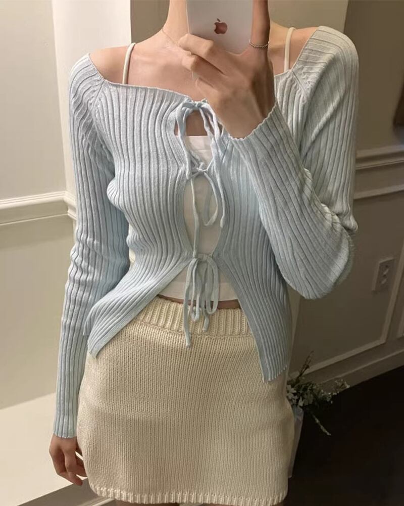 オフショルリボンニット V4546