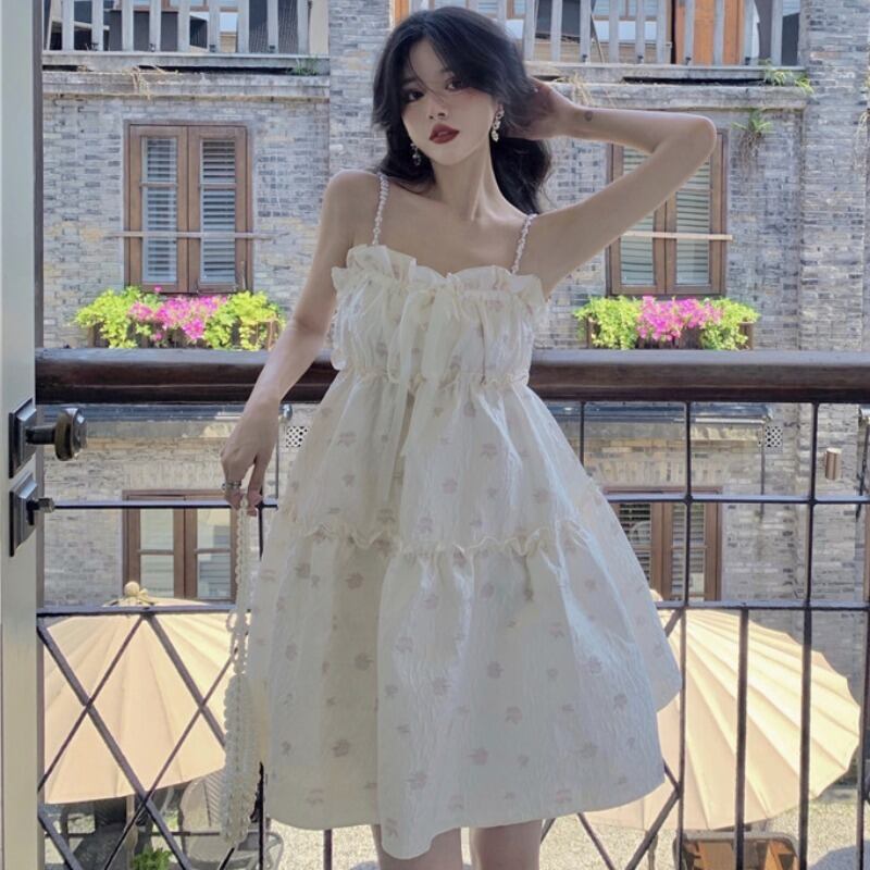 フローラルドレス サマーショートスカート 大人ガーリー スウィート キュート カジュアル ふわふわ 夏物 花柄 YY-ファッション67770911126