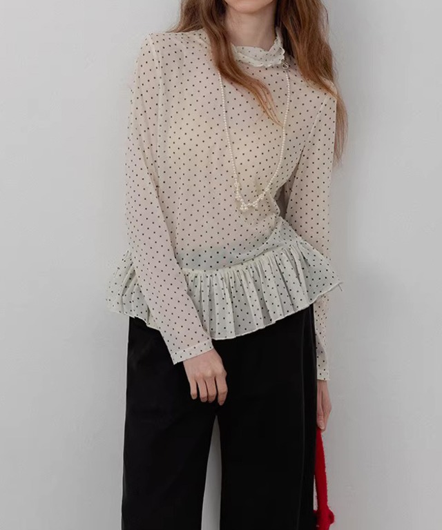 ポルカドットフリルシアーシャツ R0011