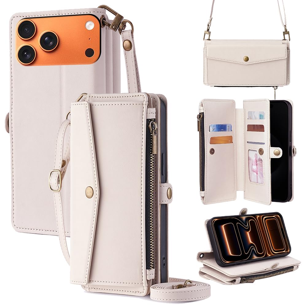 Cacheluna 手帳型ケース ショルダーケース for iphone 手帳型 ショルダーケース レザー for iPhone 18 Pro Max iPhone 17 Pro Max 斜め掛けと手持ちー スマートフォンケース 財布型 対応 アイフォン 肌触り良い 便利