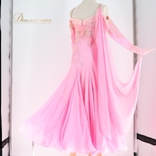 社交ダンス 衣装 スタンダードドレス ワンピース ドレス スタンダード フロート レース デモ 競技 ダンス パーティ 発表会 ピンク系 フレア スカート ふんわり おしゃれ ダンス衣装 発表会用 キラキラ コスチューム イベント用 ステージ衣装