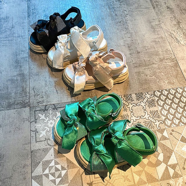 サンダルサマーラインストーン 靴 シューズ リボン 夏物 ビーチ フェイクシューズ12485525745