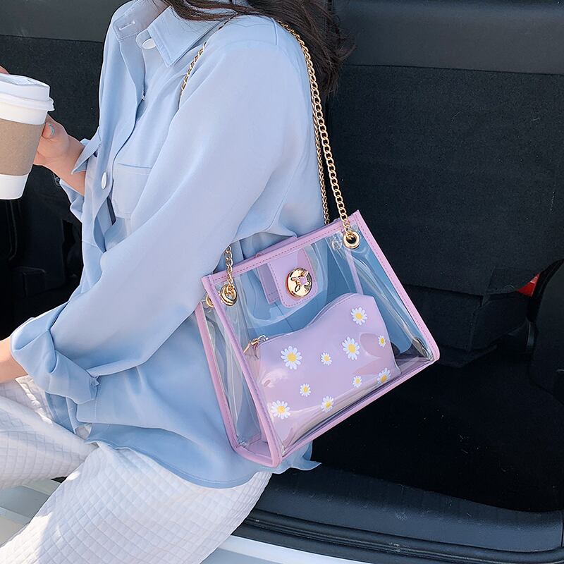 insスーパーファイヤースモールバッグ女性2020ニューウェーブネット赤ファッション小さなデイジーチェーンバッグ透明ゼリーメッセンジャーバッグ Tiancai_Wing_Bag8816725