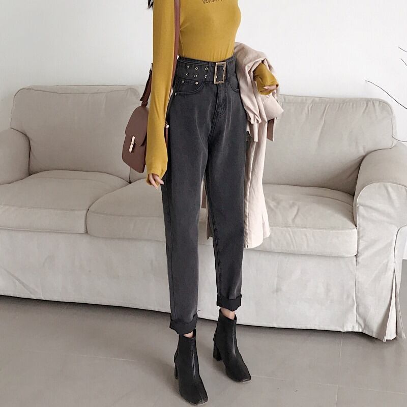 ハイウェストウェストルーズジーンズ パンツ ベルト ハーネス YY-ファッション30183411714