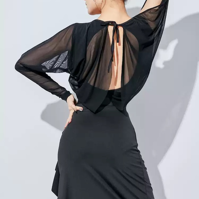 メッシュデザイン カットアウト ロングスリーブ トップス(レオタードタイプ) ds1018