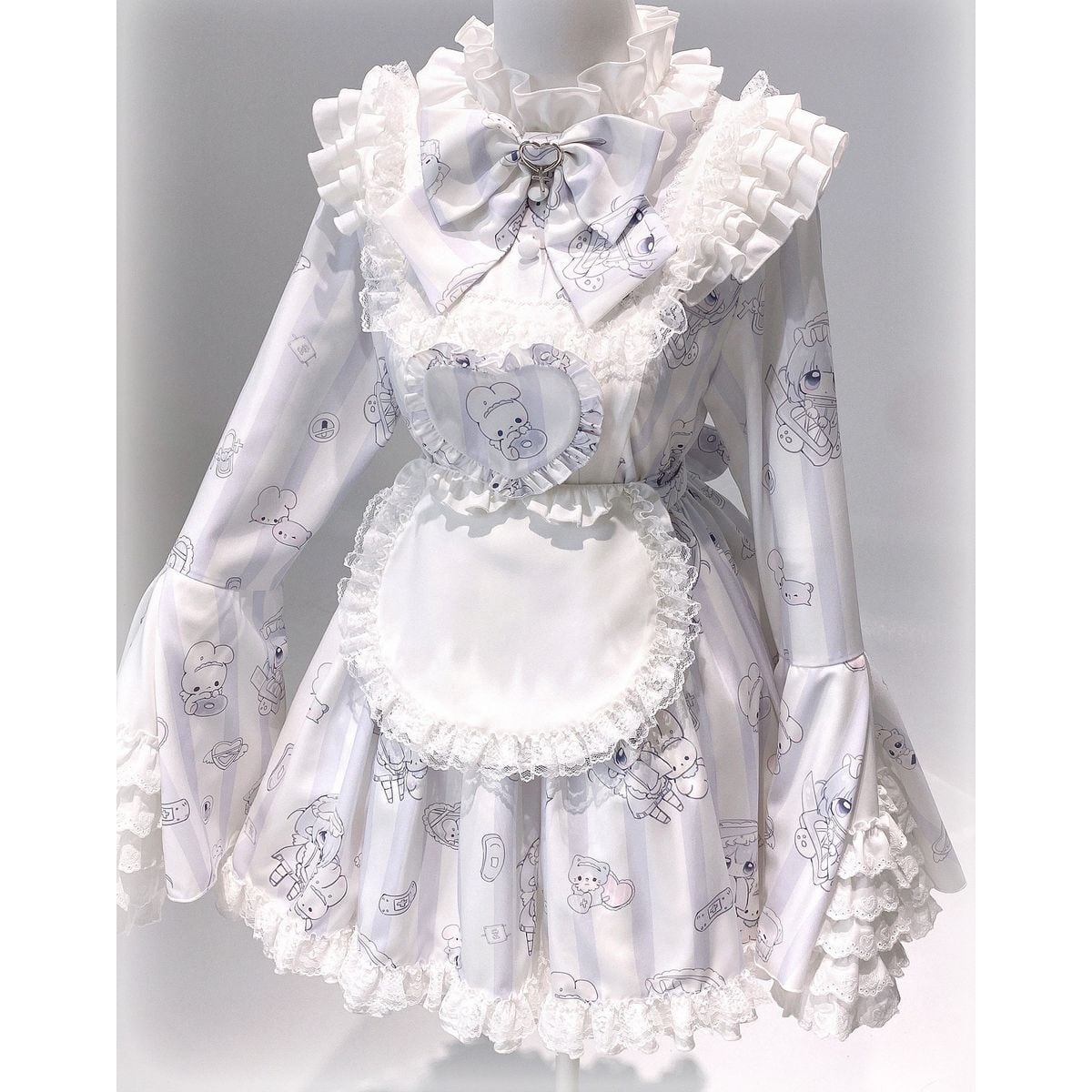 エプロンセットアップ ハート エプロン ハートエプロン姫袖メイド
