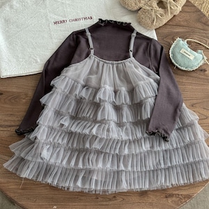 秋レイヤードチュールワンピース