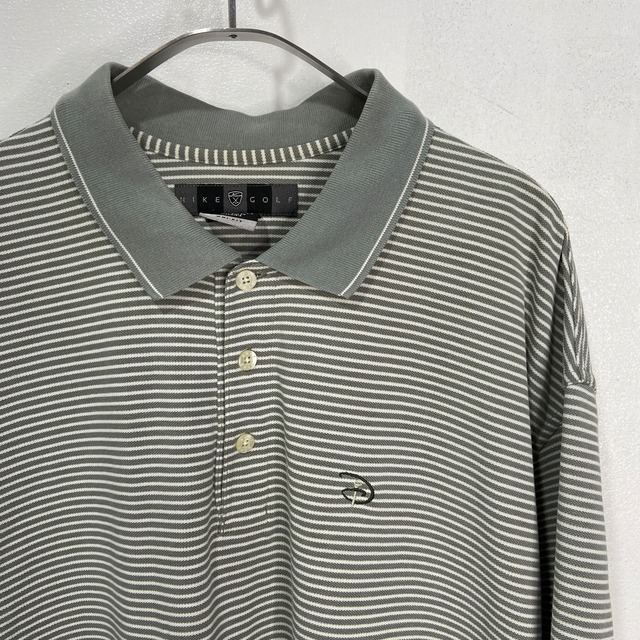 NIKE GOLF ナイキ　ボーダー柄半袖ポロシャツ　スウォッシュ　カーキ　XL