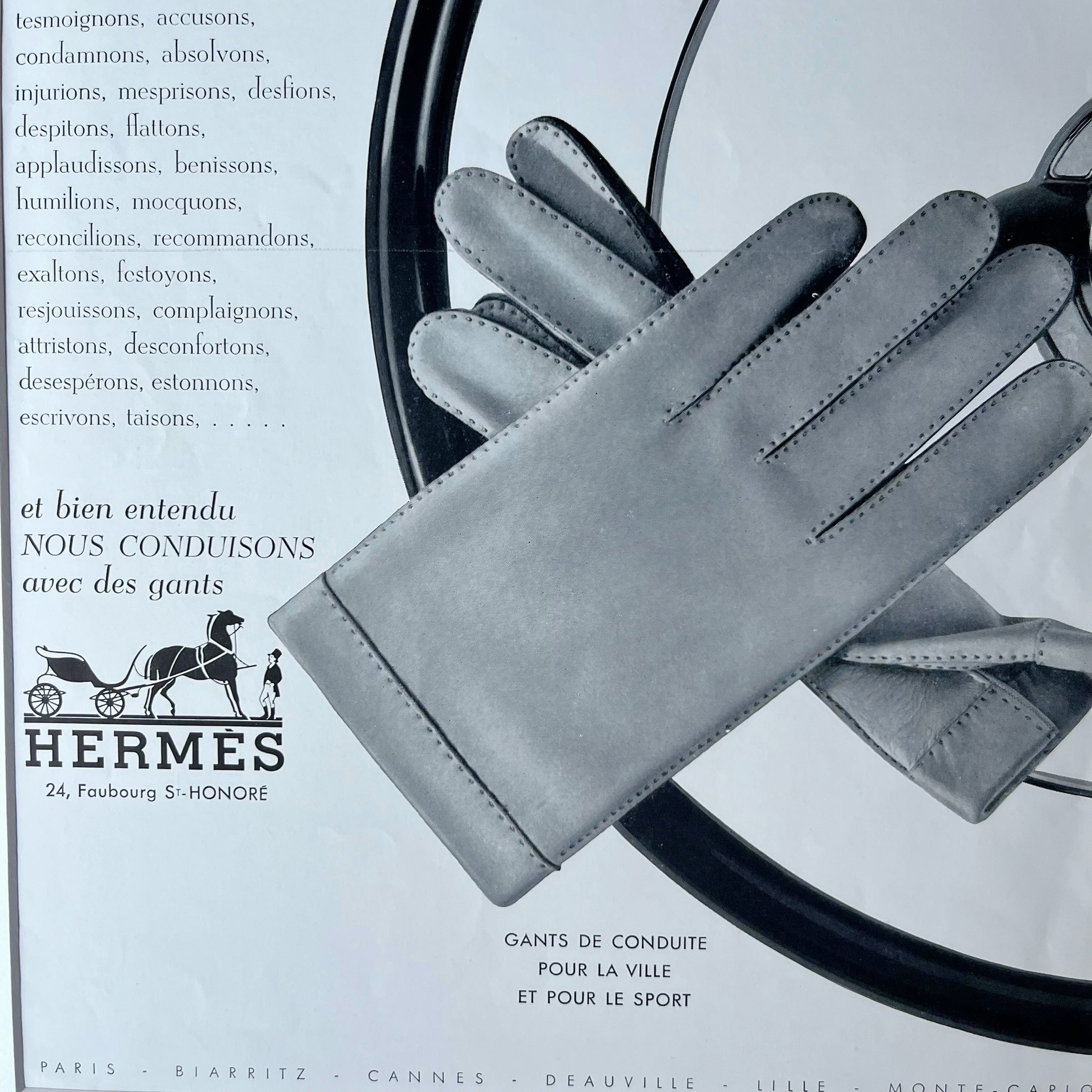 1956 広告＞ HERMES エルメス グローブ ポスター ヴィンテージ アート