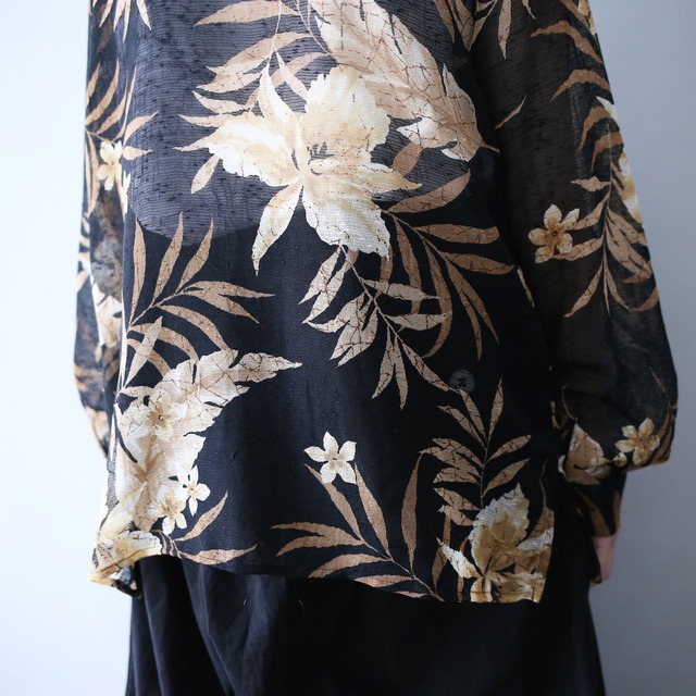 flower and reef  pattern mode see-through shirt