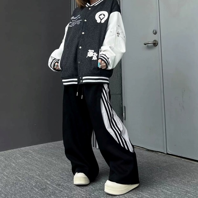 フェイクレイヤードサイドラインワイドパンツ 2col R02913