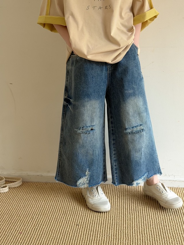 アンクルクラッシュデニムパンツ（ブルー）KMAI｜ボトムス クロップドパンツ｜小学生 ジュニア対応｜普段着｜韓国子供服｜男の子 女の子｜100-160cm｜2026夏服 ［取寄］
