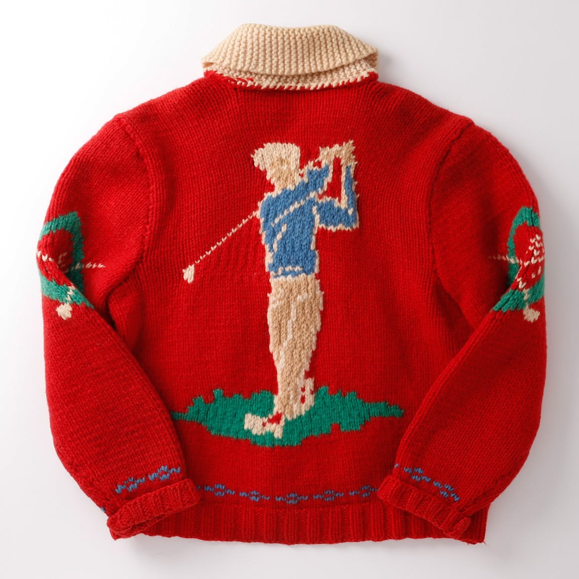 【極美品】50s カウチン ニット セーター ハンドメイド USA製  ゴルフ袖丈約72cm