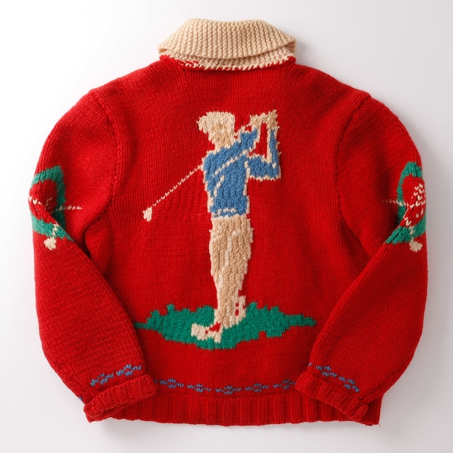 【極美品】50s special cowichan knit sweater  hand knitters made in USA GOLF super mint condition about XL big size red  ／50年代 ヴィンテージ カウチン ニット セーター ハンドメイド レッド ミントコンディション ゴルフ USA製 実寸XL 赤 ほぼデッドストック