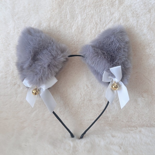 猫耳　グレー色　可愛いお花付き