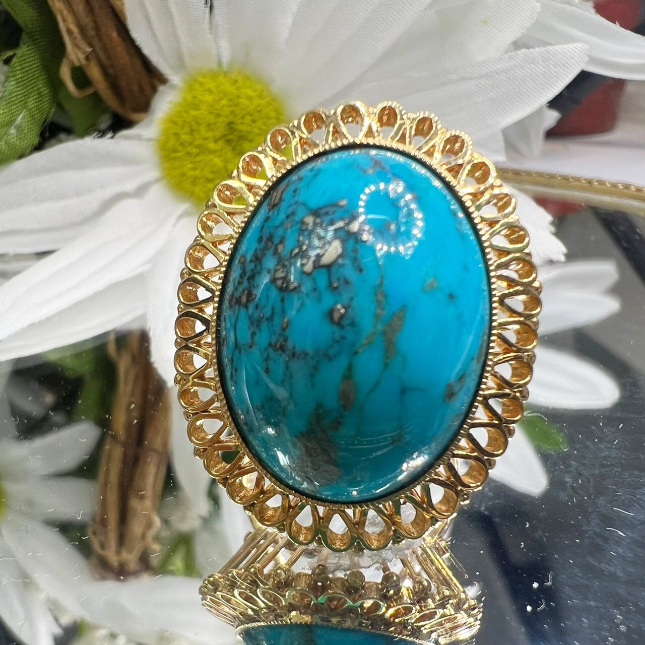 アンティークリング ブルーリング 千本透かし 指輪 カラーリング k18  