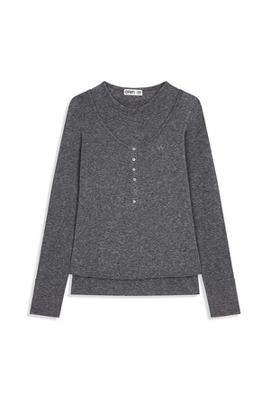 [OPEN YY] LAYERED HENLEY LOUNGE TEE, CHARCOAL 正規品 韓国ブランド 韓国通販 韓国代行 韓国ファッション オープン ワイワイ 日本 店舗