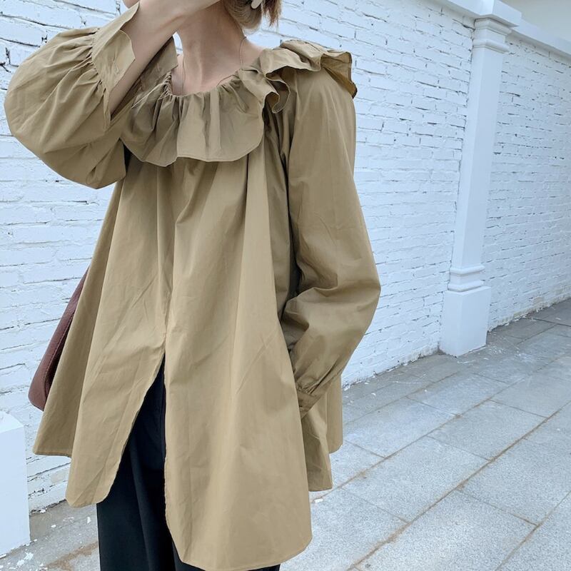 オフショルダーフリルカラーフレアブラウス R00643