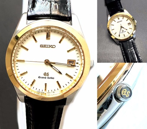 　GRAND SEIKO　グランドセイコー　GS　SBGG002　18K　金無垢ベゼル　K18　デイト クォーツ メンズ　時計　レザー　ブラック　黒