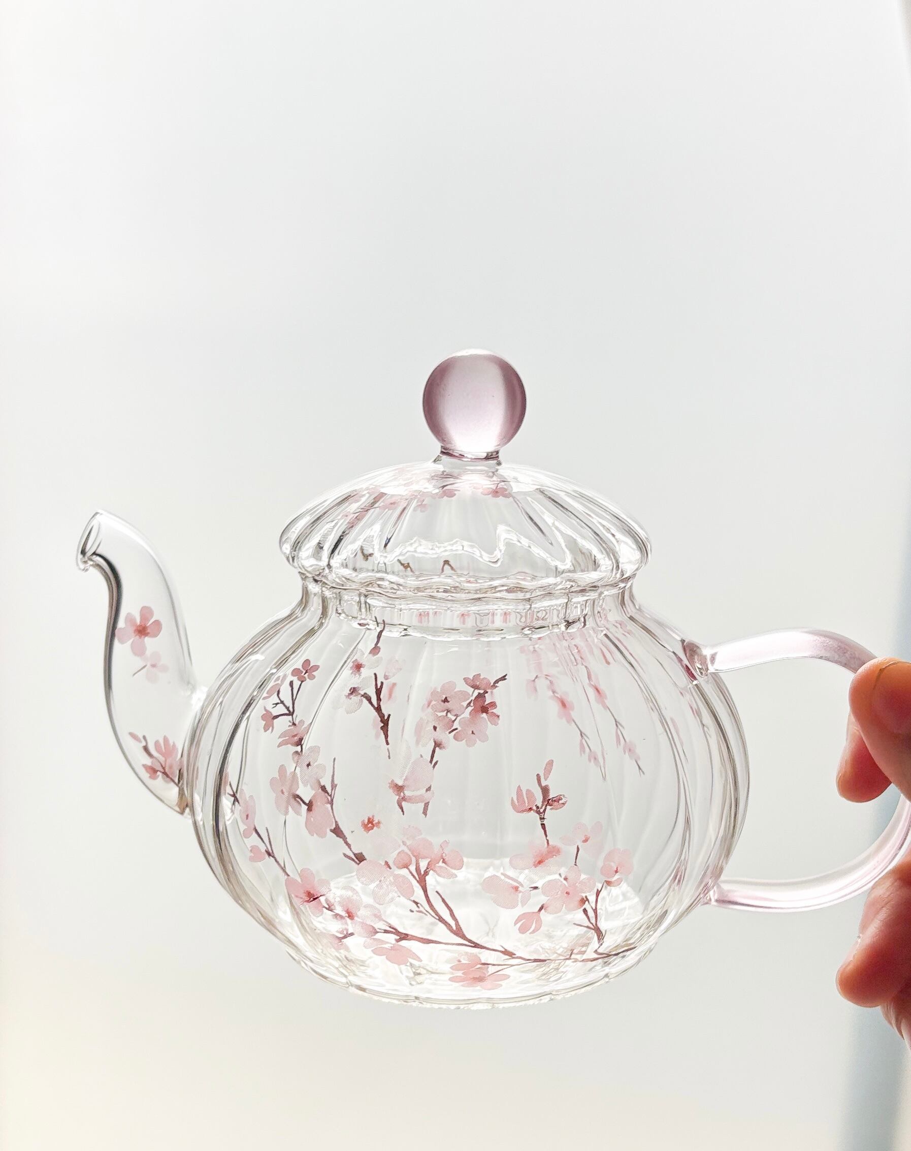 ギフト】桜咲くガラスティーポット 春 ピンク色 紅茶 ハーブティー