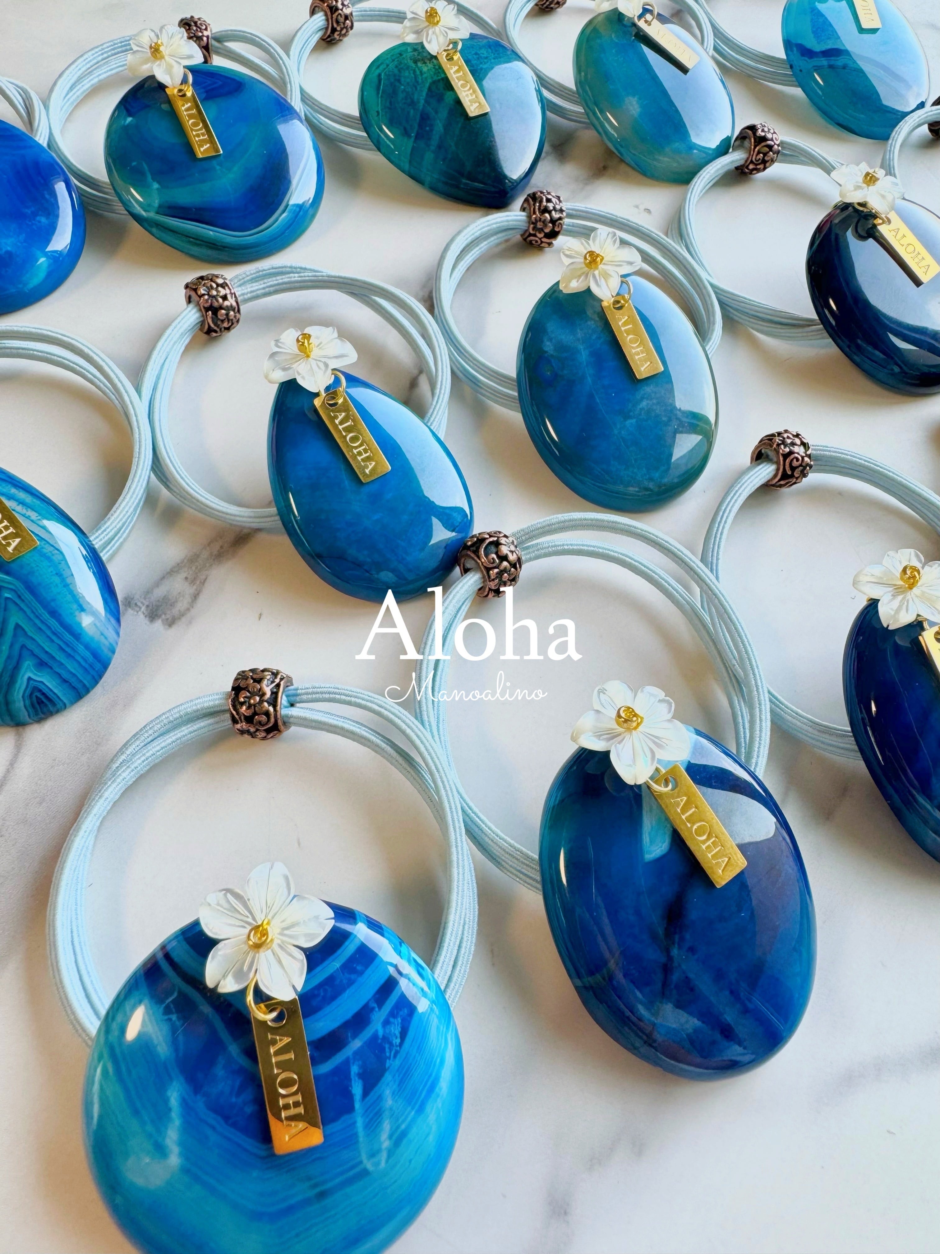Hawaiian Maui blue agate×Plumeria hair accessory(ハワイアンマウイ