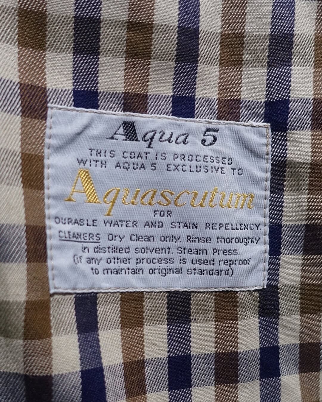 70s-80s “Aquascutum by Harrods” Beige Club Check Apua5 Long