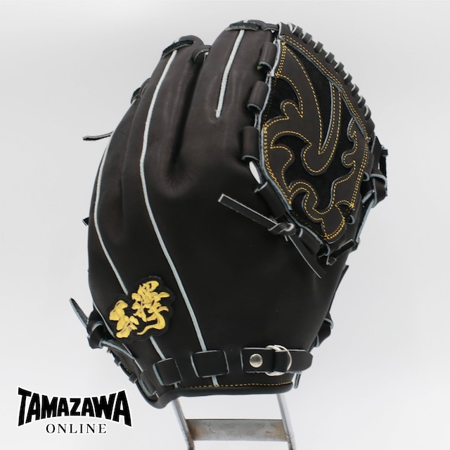 【軟式】玉澤 投手用(ピッチャー用) グローブ THG-NL10Y5 5本指入れモデル  肉厚デザインウエブⅠ（本体：ブラック　紐：ブラック）｜タマザワ