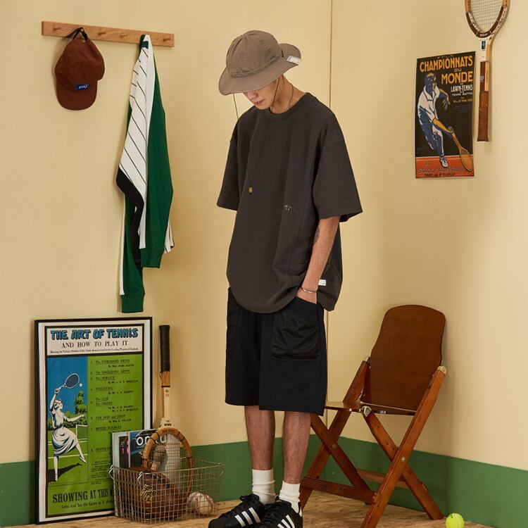 ★EMBROIDERED BOTH SIDE POCKETS LOOSE T-SHIRT　　　A0542