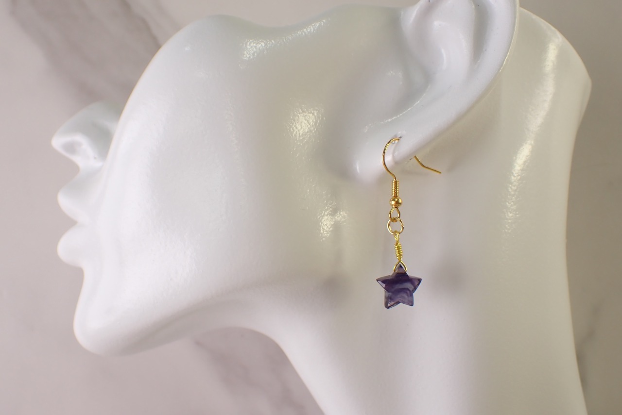 バイカラーフローライトピアス(スターカット)　　[C9‐177]