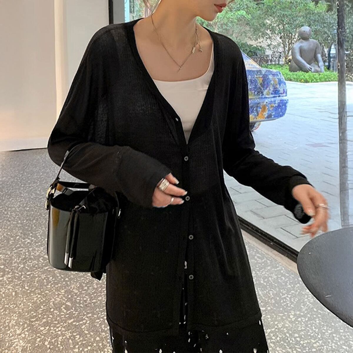 カーディガン 長袖 レディース 春夏 羽織り 韓国 透け感 紫外線対策 日焼け防止 UVカーデ きれいめ 大人 カジュアル ゆったり シアートップス 体型カバー 大人可愛い 大人女子