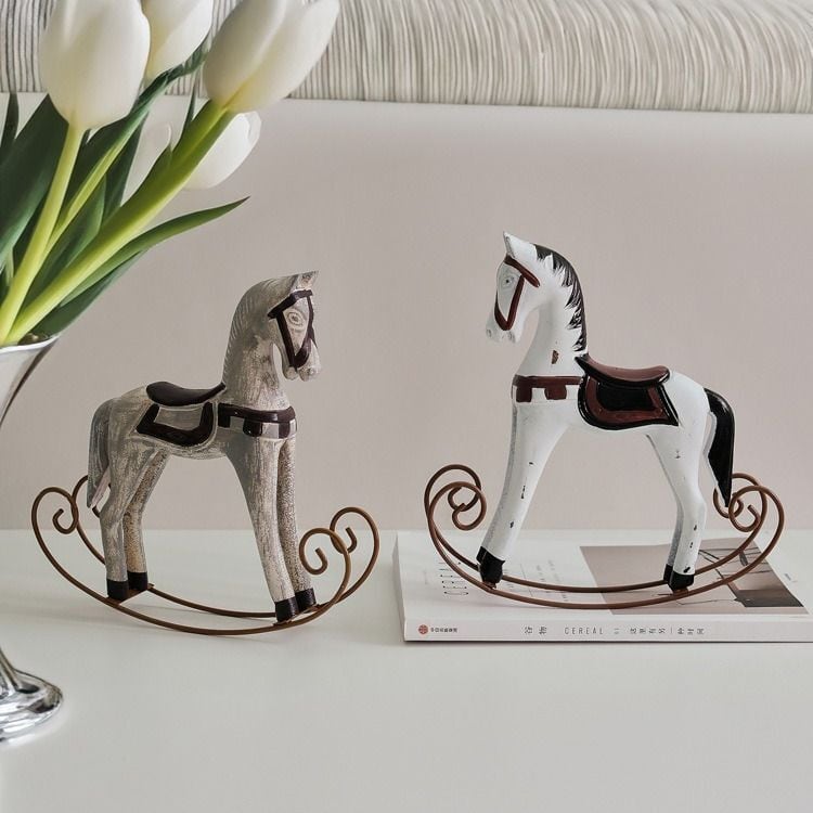 アンティーク 木製 ロッキングホース 木馬オブジェ 木製 ロッキングホース 置物 馬 アンティーク