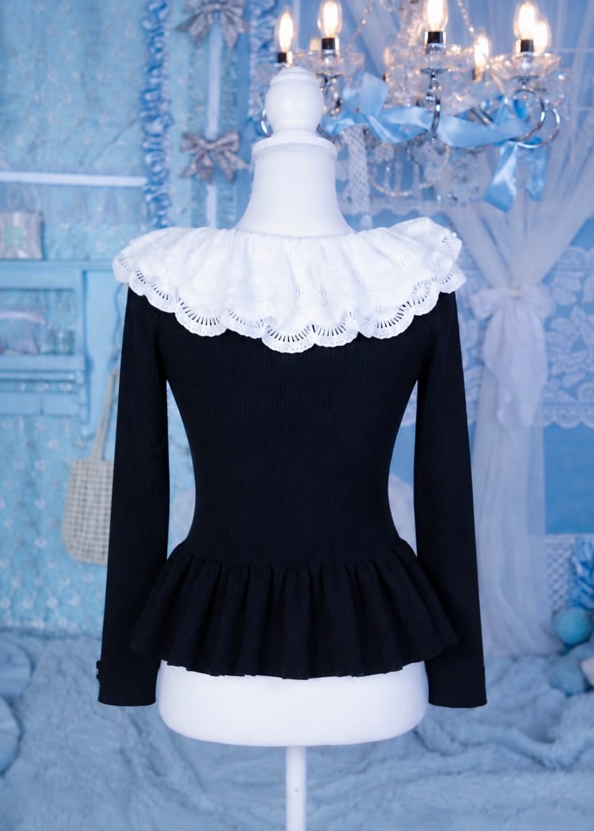 frill collar peplum knit