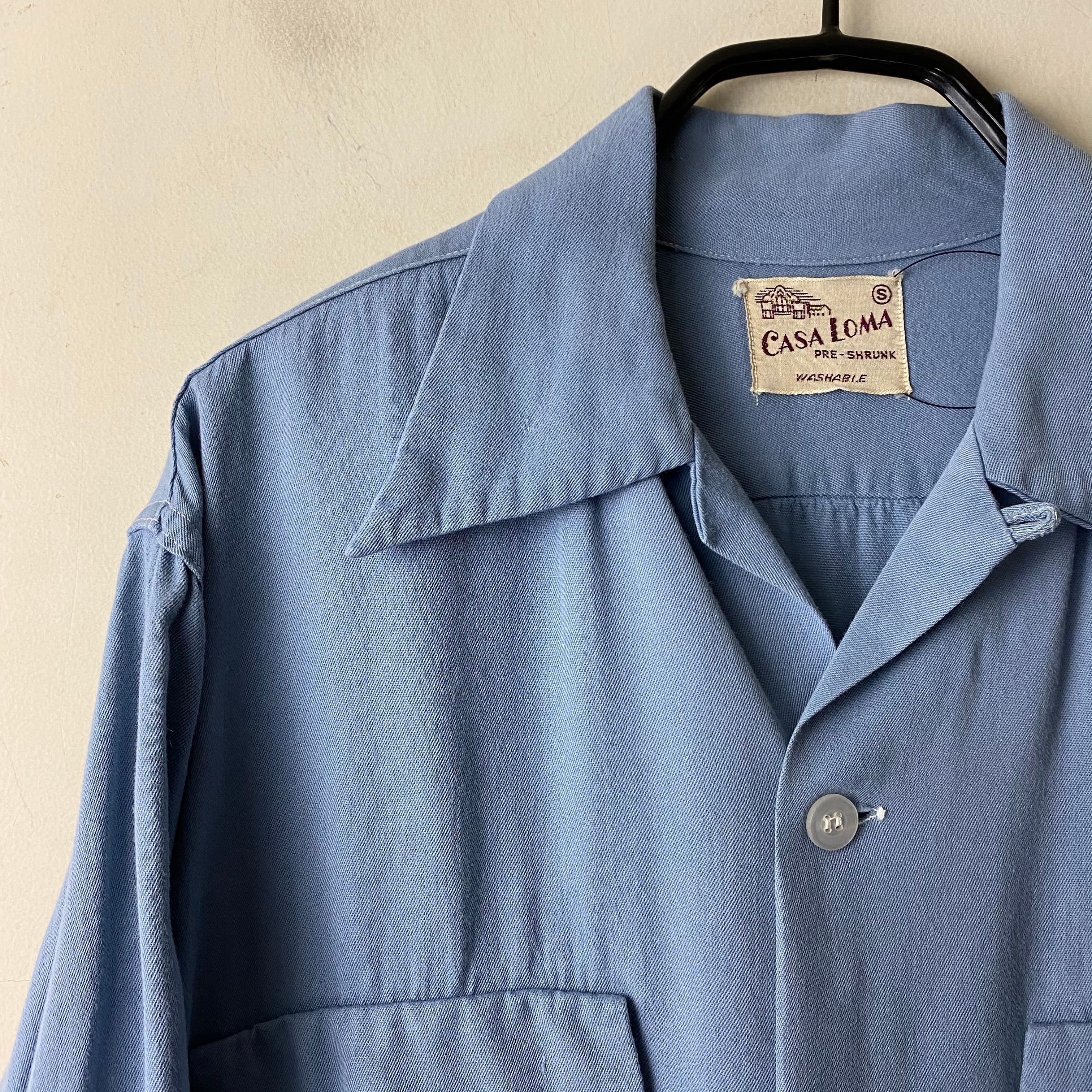 vintage 1950's light blue color rayon shirt | NOIR ONLINE