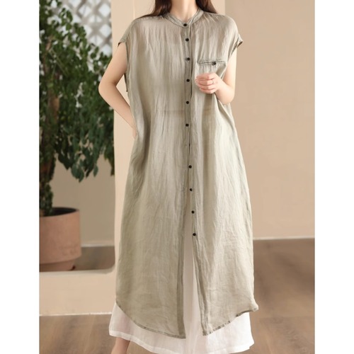 Aラインシルエット ノースリーブ ロングシャツワンピース 3color  00144