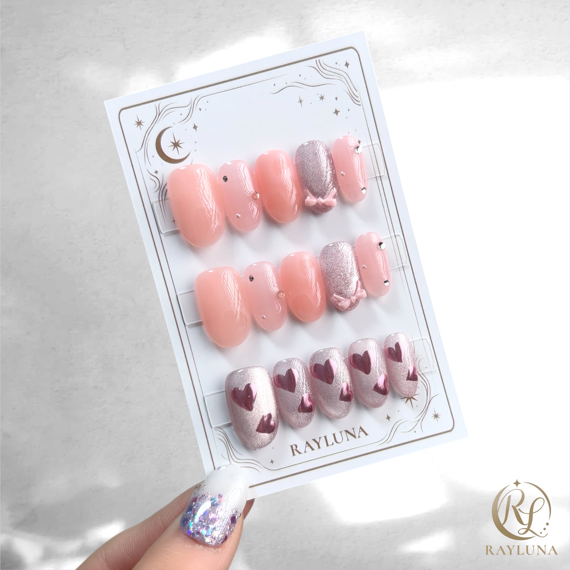 【#1048】レイルナオリジナル 15枚入り/繰返し使える【プレミアム】ネイルチップ/ミディアム オーバル