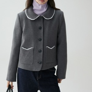 short wool blend jacket with lace collar