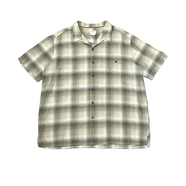 ST. JOHN’s BAY - Open Collar Linen Cotton Check Shirt (size-XL) ¥11000+tax