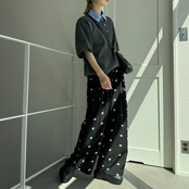 襟付半袖シャツknit/グレー