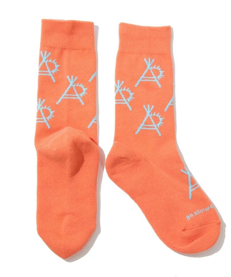 パイルジャガードクルーソックス（ロゴ　コーラル）