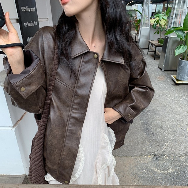 faux-leather oversized jacket　J00429