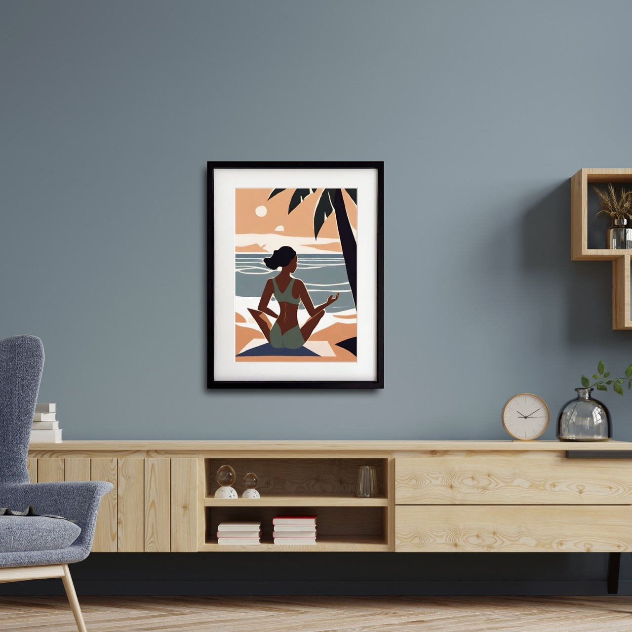 Serenity Flow｜海辺の静寂を描く癒しのヨガアート｜自然と心が調和するリゾートモダンポスター Make SenseA4ポスター