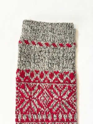 yahae・Wool Organic Cotton Snow Pattern Socks・Brown　4-4028-22